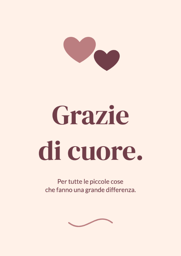 Dal cuore: Due cuori intrecciati in rosa e bordeaux, con ampio spazio libero.