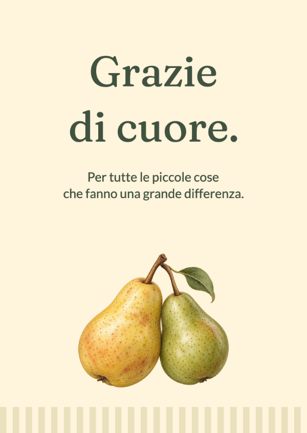 Una coppia perfetta: Una delicata natura morta con due pere su una tovaglia a righe.