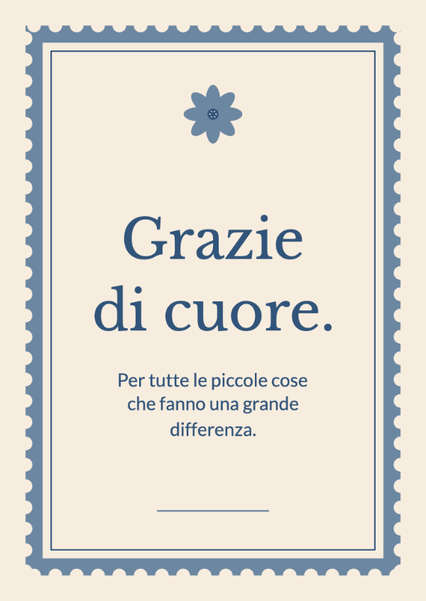 Una piccola lettera di gratitudine: Una cornice smerlata da francobollo con un piccolo fiore illustrato.