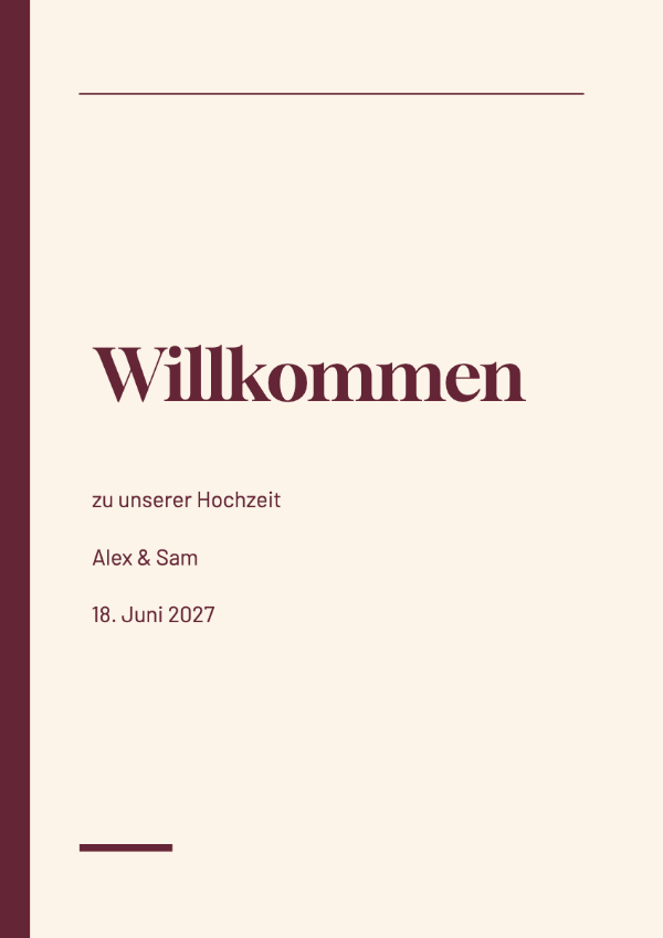 Bordeaux Editorial: Markante Namen in Serifenschrift, asymmetrische Abstände und satte bordeauxrote Flächen. Ein ausdrucksstarkes Editorial-Layout mit klaren, zurückhaltenden Begleittexten.