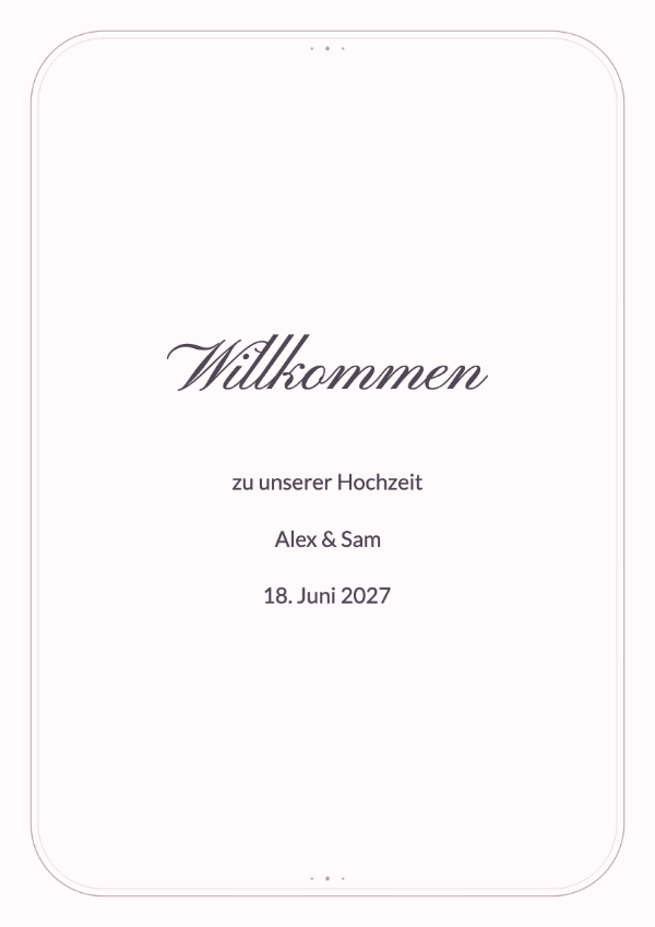 Perlenromantik: Kalligrafische Namen in einem sanft geschwungenen Rahmen mit kleinen perlenartigen Punkten.