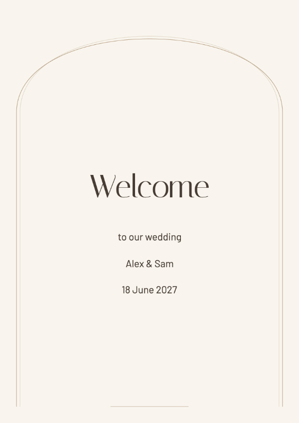 Modern arch: A sculpted arch, fine lines and spacious typography in a neutral palette.