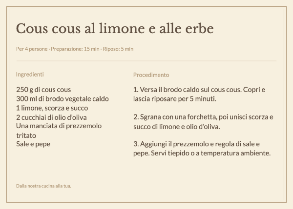 L’archivio delle ricette: Schede ricette