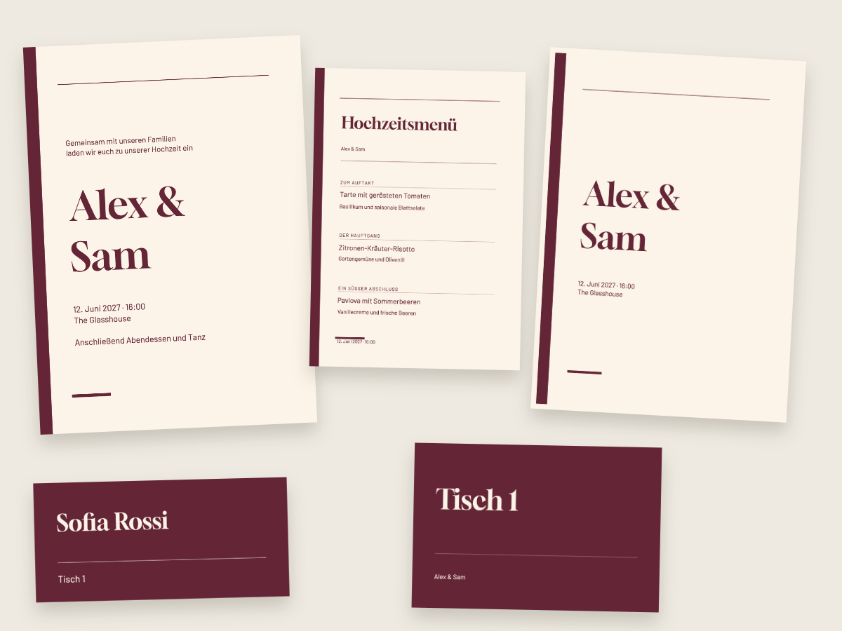 Hochzeitsdesign Bordeaux Editorial mit Gloock und Barlow