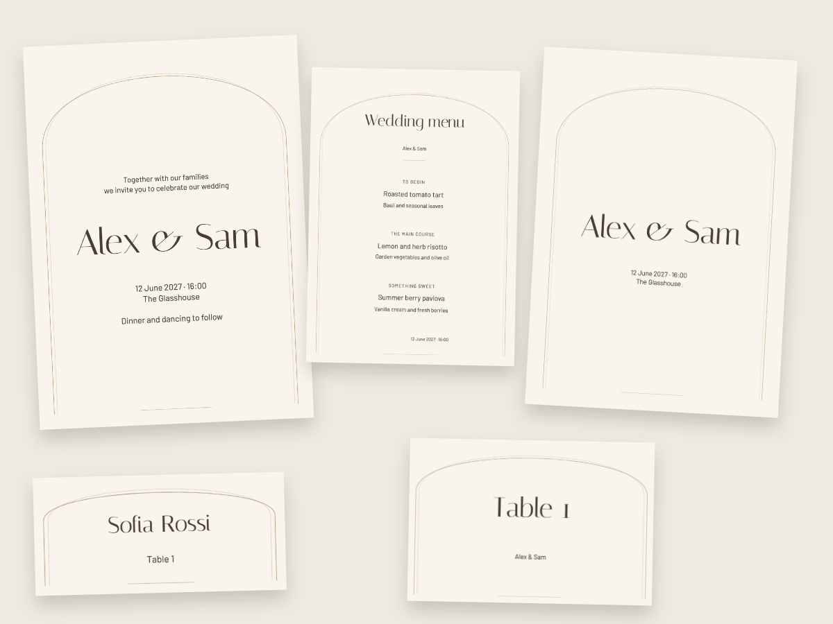 Modern arch wedding design in Italiana and Barlow