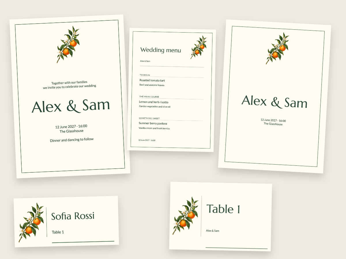 A matching wedding design made with these editable tools