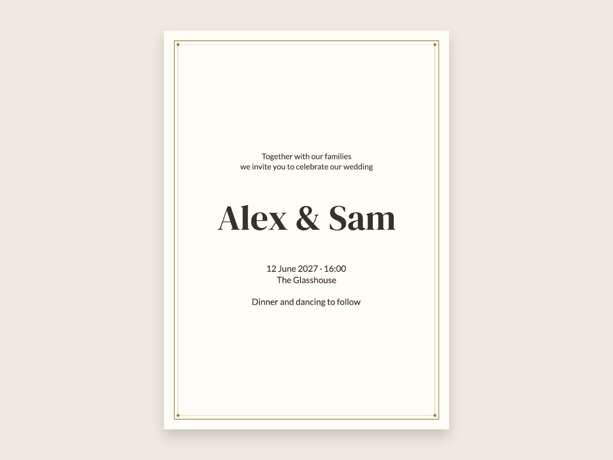 Classic ivory wedding design in DM Serif Display and Lato
