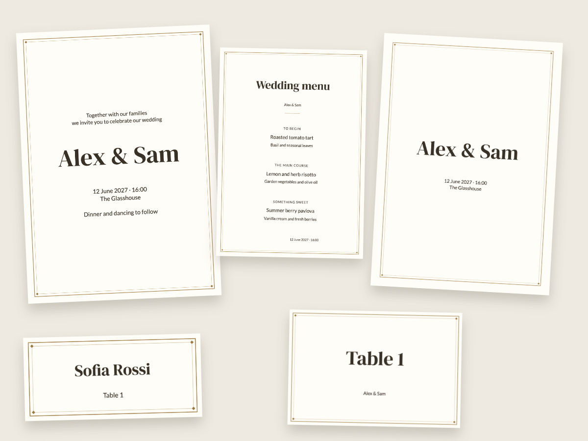 Classic ivory wedding design in DM Serif Display and Lato