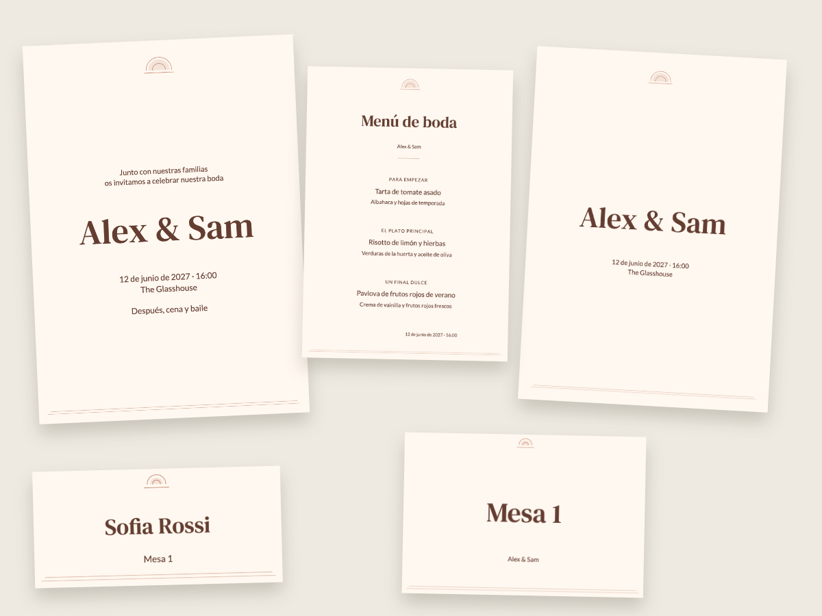 Diseño de boda Atardecer terracota con DM Serif Text y Lato