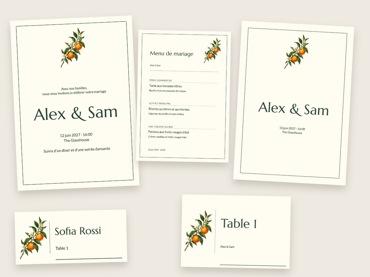 Une création de mariage assortie réalisée avec ces outils personnalisables