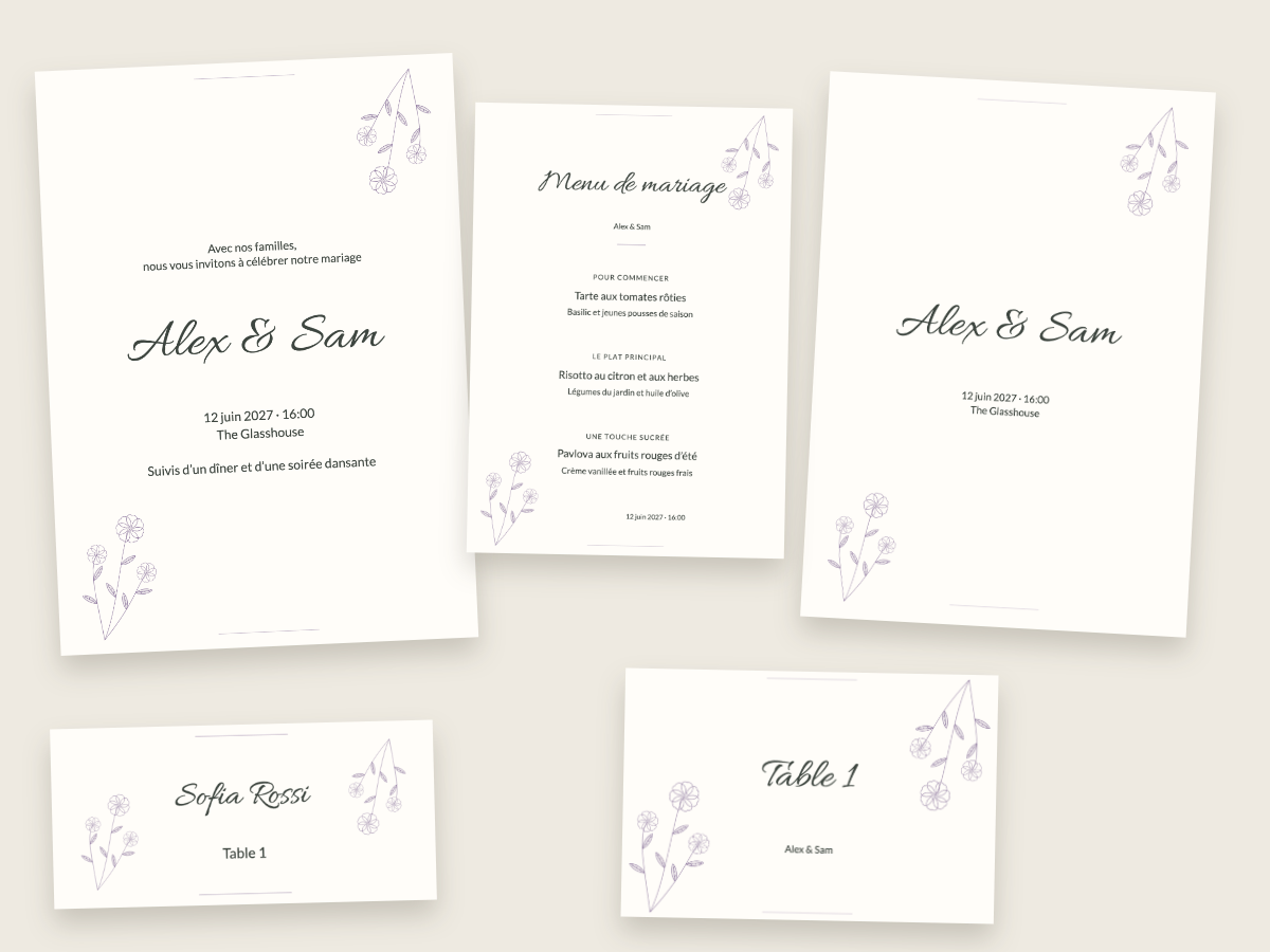 Création de mariage Prairie fleurie avec Allura et Lato