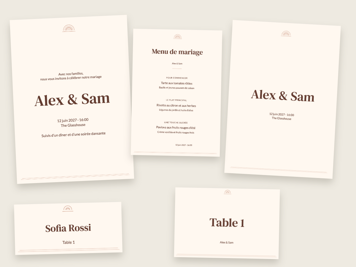 Création de mariage Soleil terracotta avec DM Serif Text et Lato