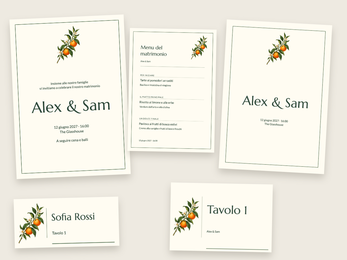 Un coordinato per il matrimonio realizzato con questi strumenti modificabili