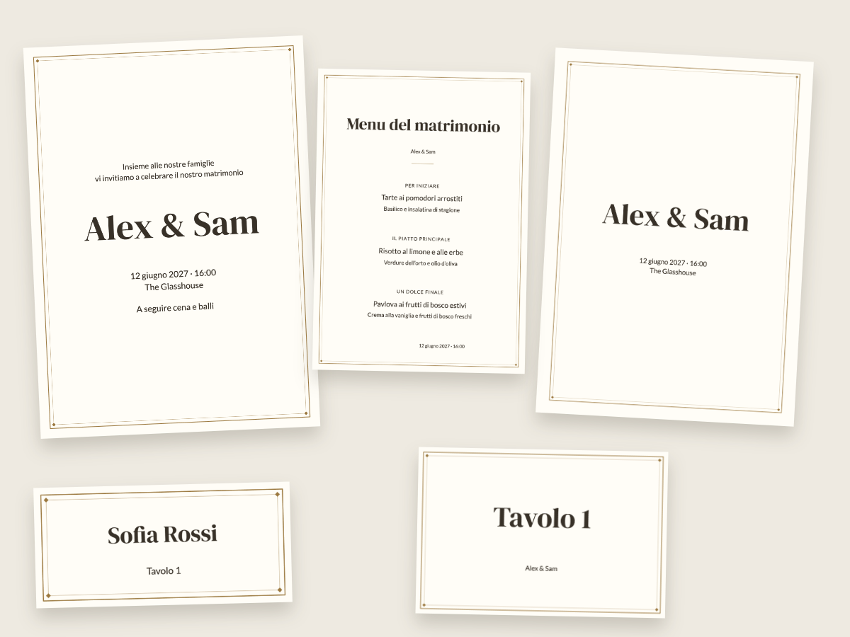 Design di matrimonio Avorio classico con DM Serif Display e Lato