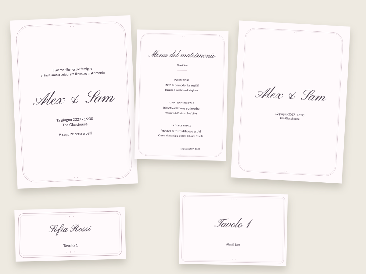 Design di matrimonio Romanticismo perlato con Pinyon Script e Lato