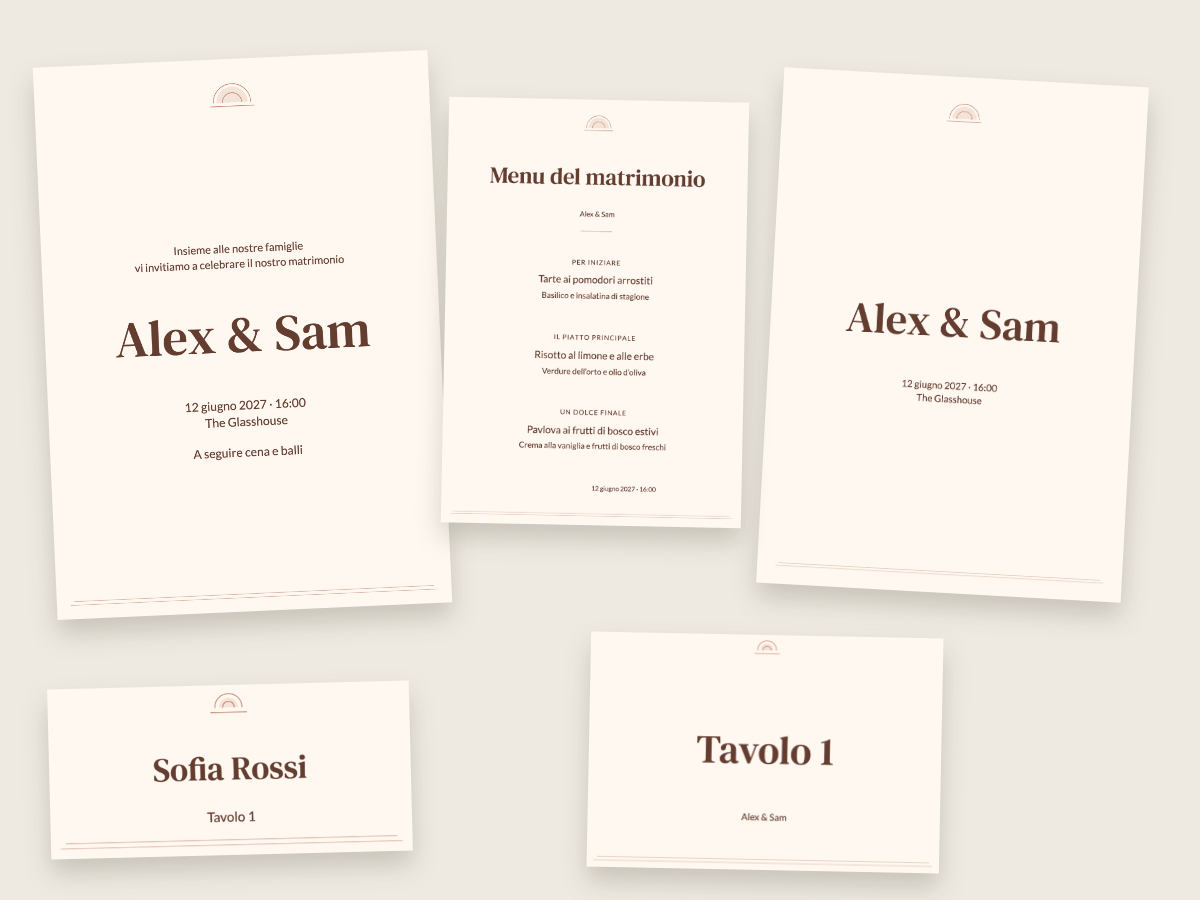 Design di matrimonio Tramonto terracotta con DM Serif Text e Lato